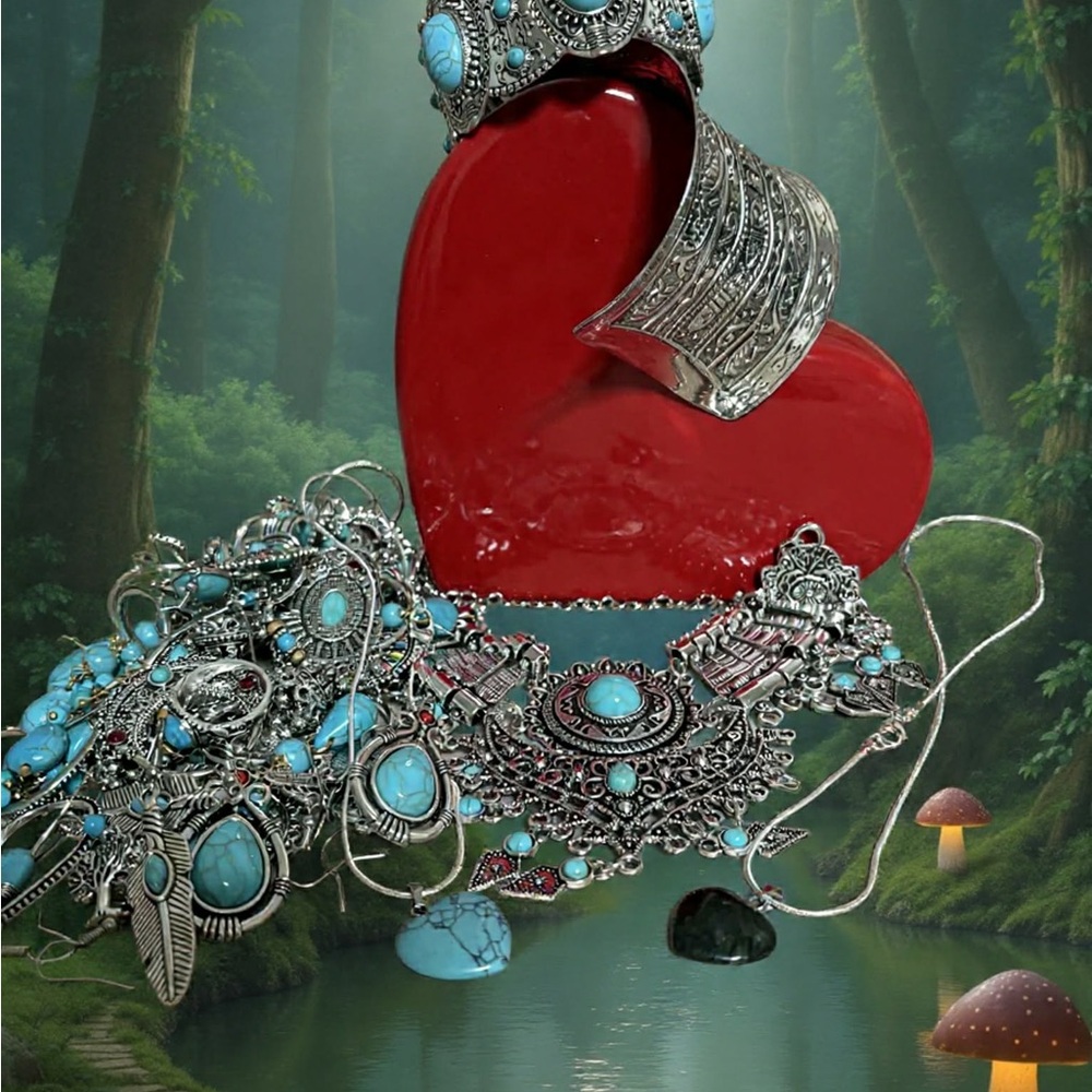 Mystery jewellery Jar Heart shaped vase all new and wearable pieces boho style